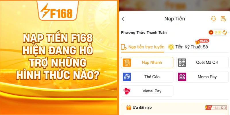 Nạp tiền F168 hiện đang hỗ trợ những hình thức nào?